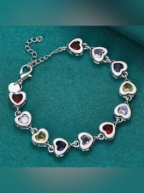 925 Sterling Silver Plated Elegant heart Charm Bracelets with Crystal Stones